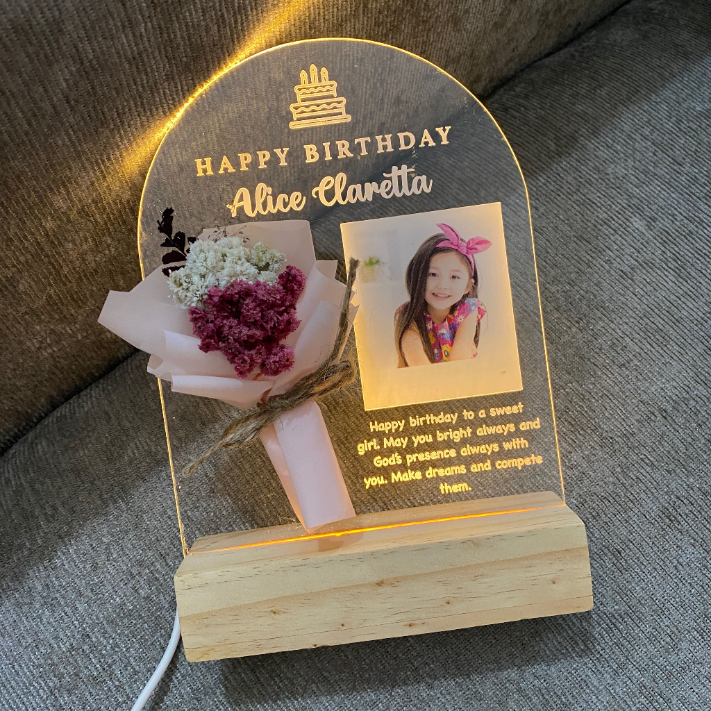 CUSTOM Acrylic Dried Flower UV PRINT LED Akrilik Lettering Spotify Art Album Location Maps Moodlamp 