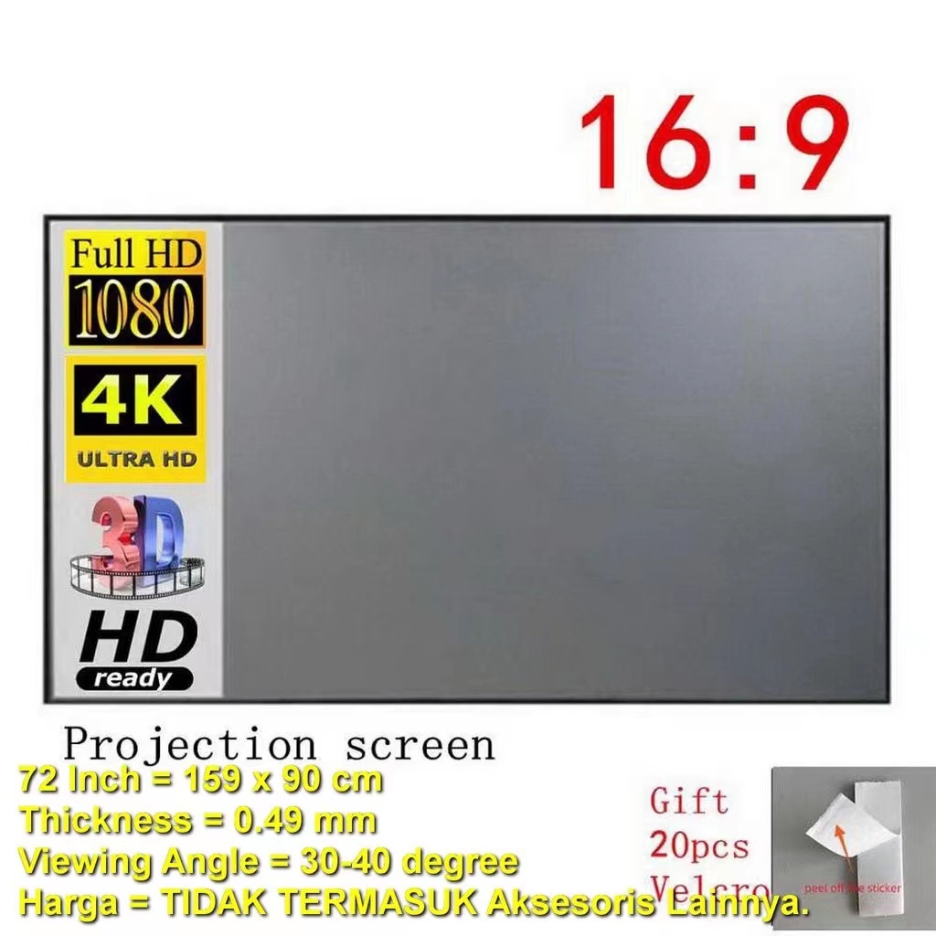 M96 Layar Proyektor 100 Inch Screen Curtain Abu Abu 2.2m*1.2m Projector Anti Light Curtain-Abu abu (72 inci）