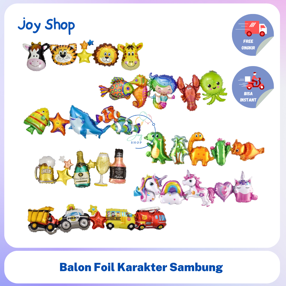 Balon Foil Mini Sambung Truk Nemo Mermaid Botol Unicorn