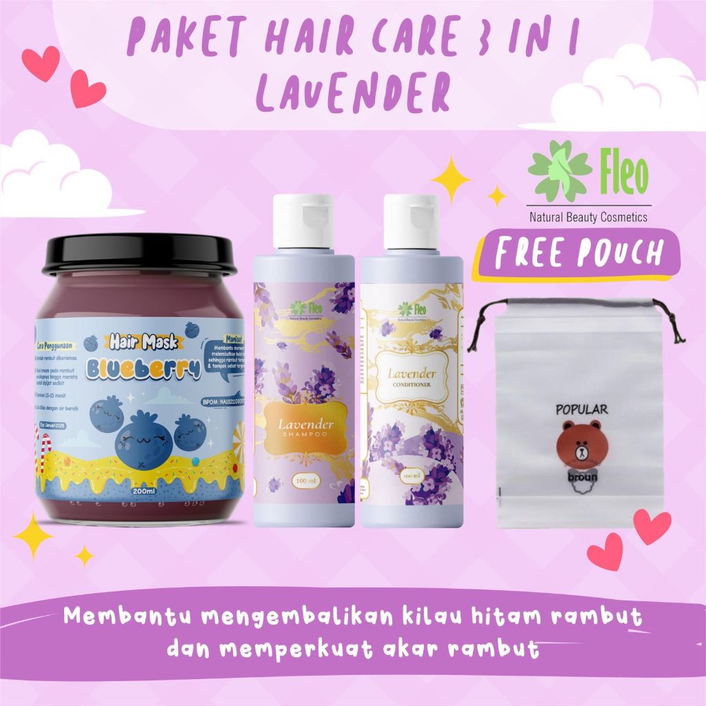 [BPOM] PAKET HAIR CARE 3IN1 FREE POUCH / HAMPERS HAIR MASK / HAMPERS HAIR CARE ISI 3 PCS-Lavender