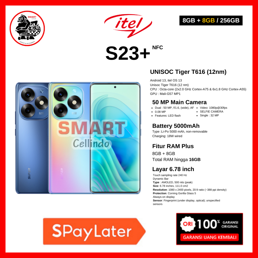 HP ITEL S23+ NFC 8/256GB (Garansi Resmi ITEL 3 Tahun)