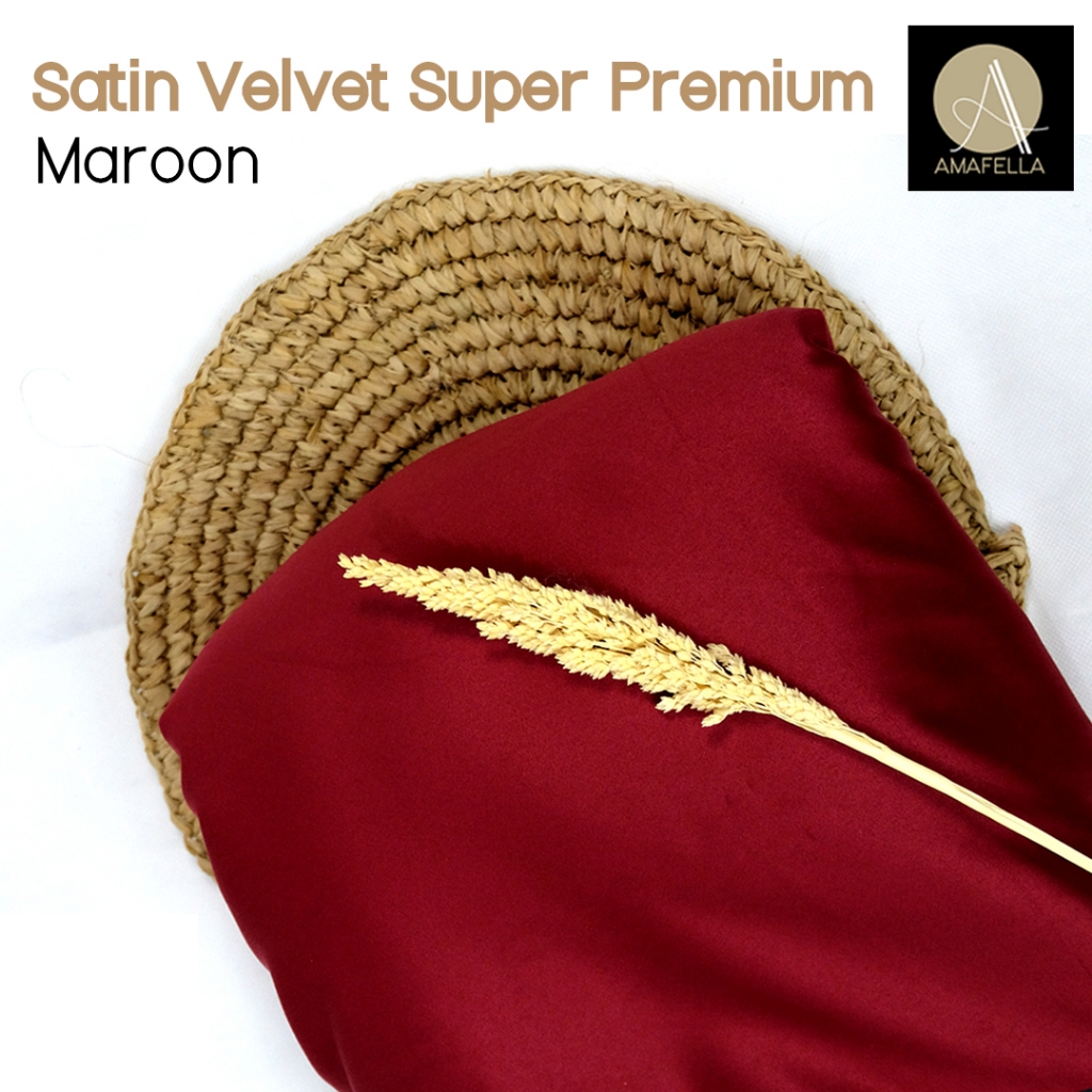 1/2 meter Kain Satin Velvet Super Premium Bahan Bridesmaid Seragaman Warna Maroon