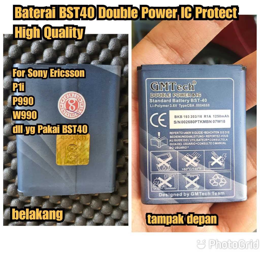 Batre BSt-40 Sony Ericsson P1i P990i W990 Bagus Baterai BST40 Double Power IC protect High Quality