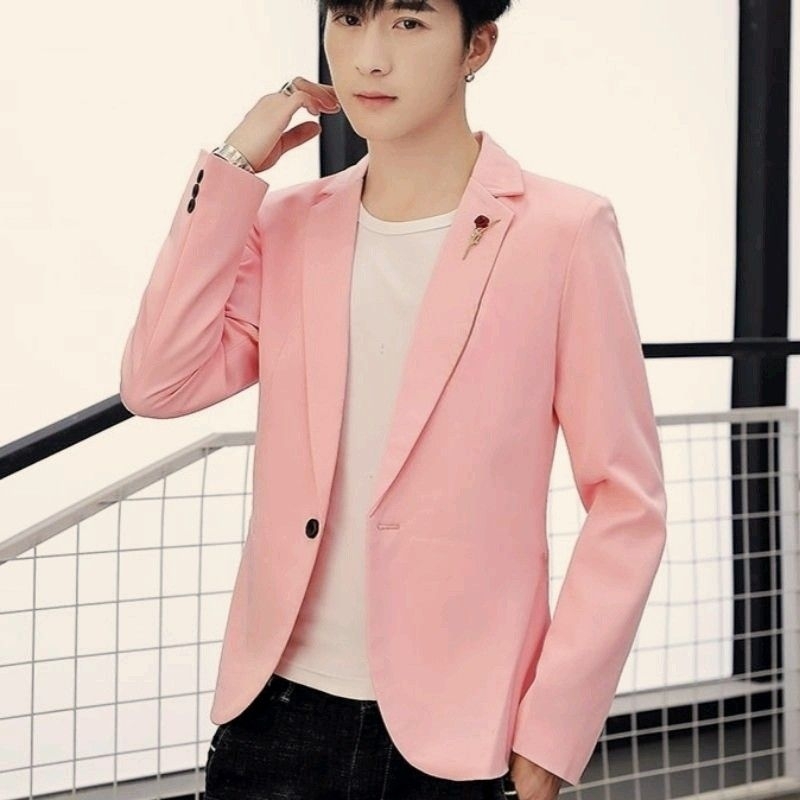 Jas Blazer Pria Polos Tanpa Saku  Lengan Panjang Korean Style