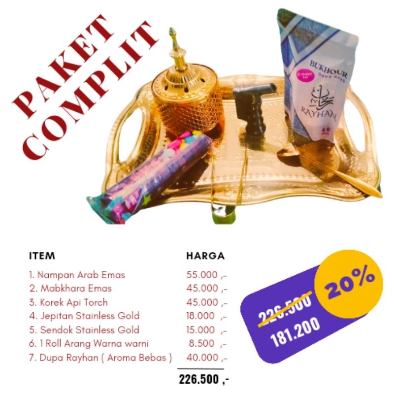 Set perlengkapan dupa arab dupa rayhan dupa wangi dupa kemantin dupa pekalongan bukhur