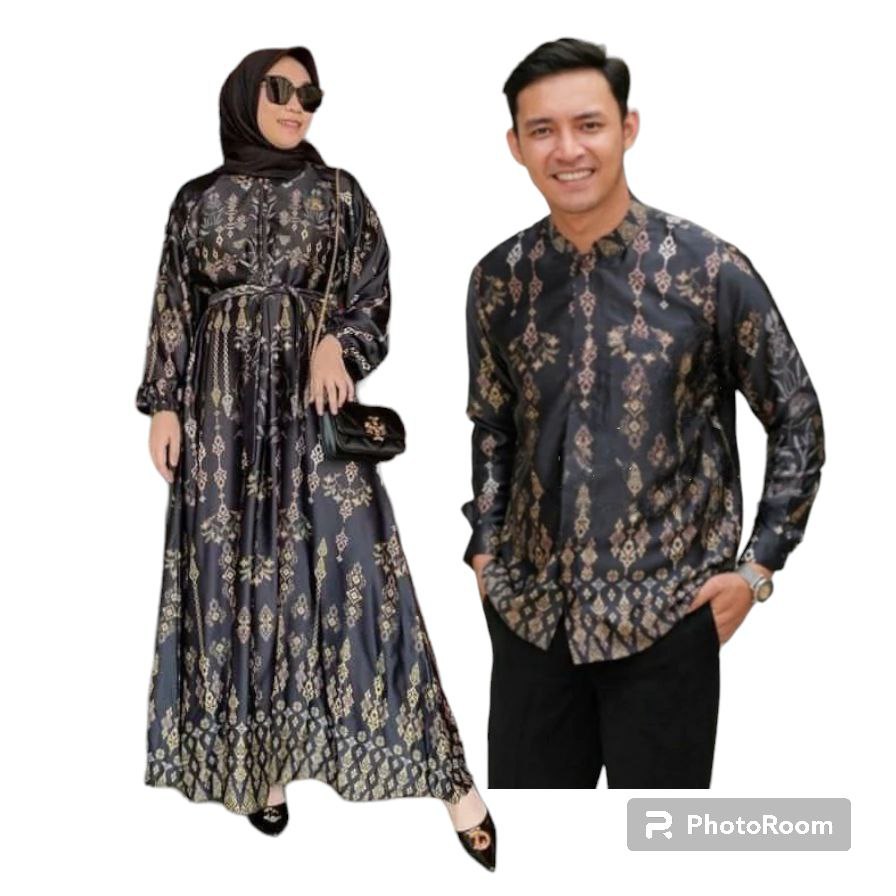 Latopia_ Baju Couple Pasangan Kondangan Suami Istri Gamis Silk Dress Wanita Muslimah Busui