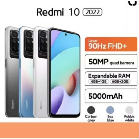REDMI 10 2022 RAM 4GB/64GB - ORIGINAL GARANSI RESMI 1 TAHUN