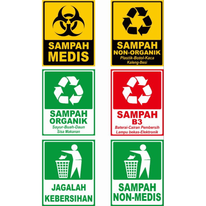 Stiker sampah medis sampah non medis sampah organik B3
