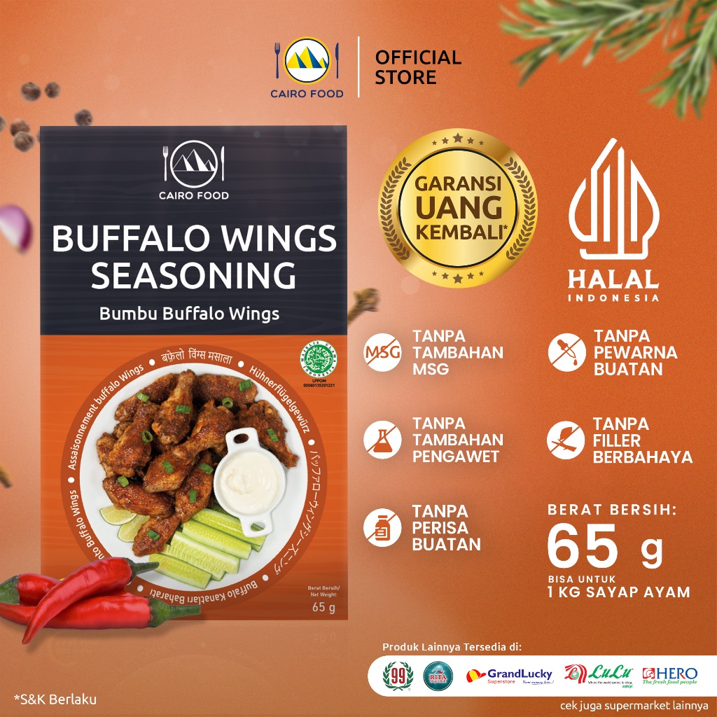 

Bumbu Buffalo Wings Sehat – Tanpa MSG, 100% Rempah Murni | Cairo Food