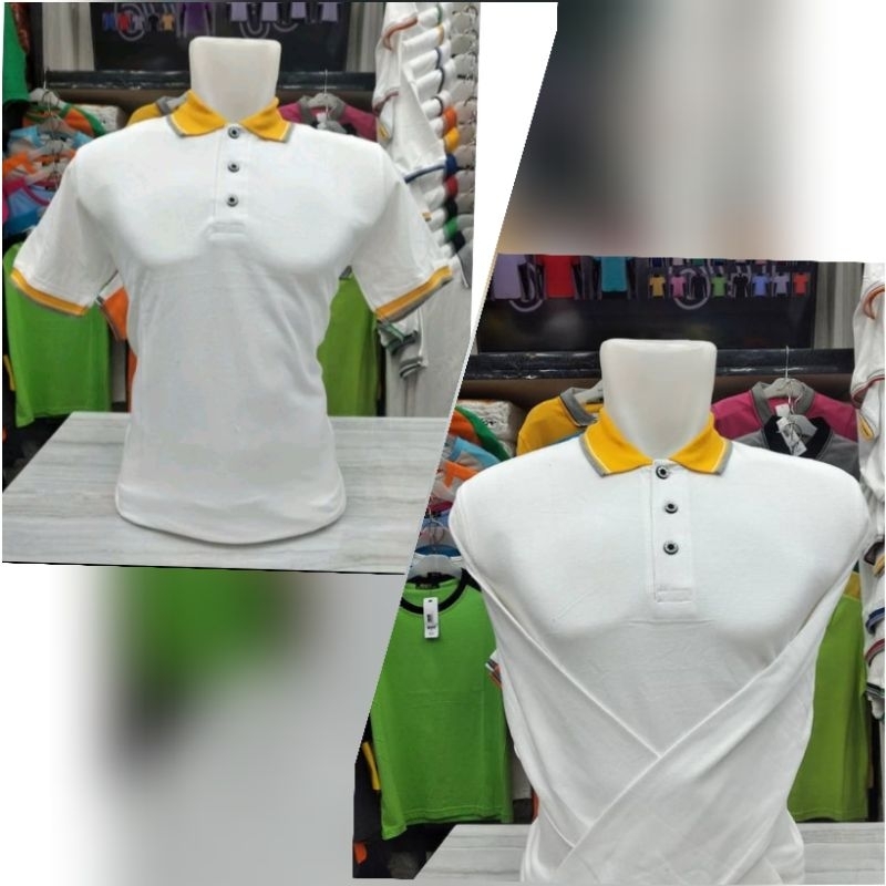 kaos kerah polo premium putih k.kuning merk 607 pratama