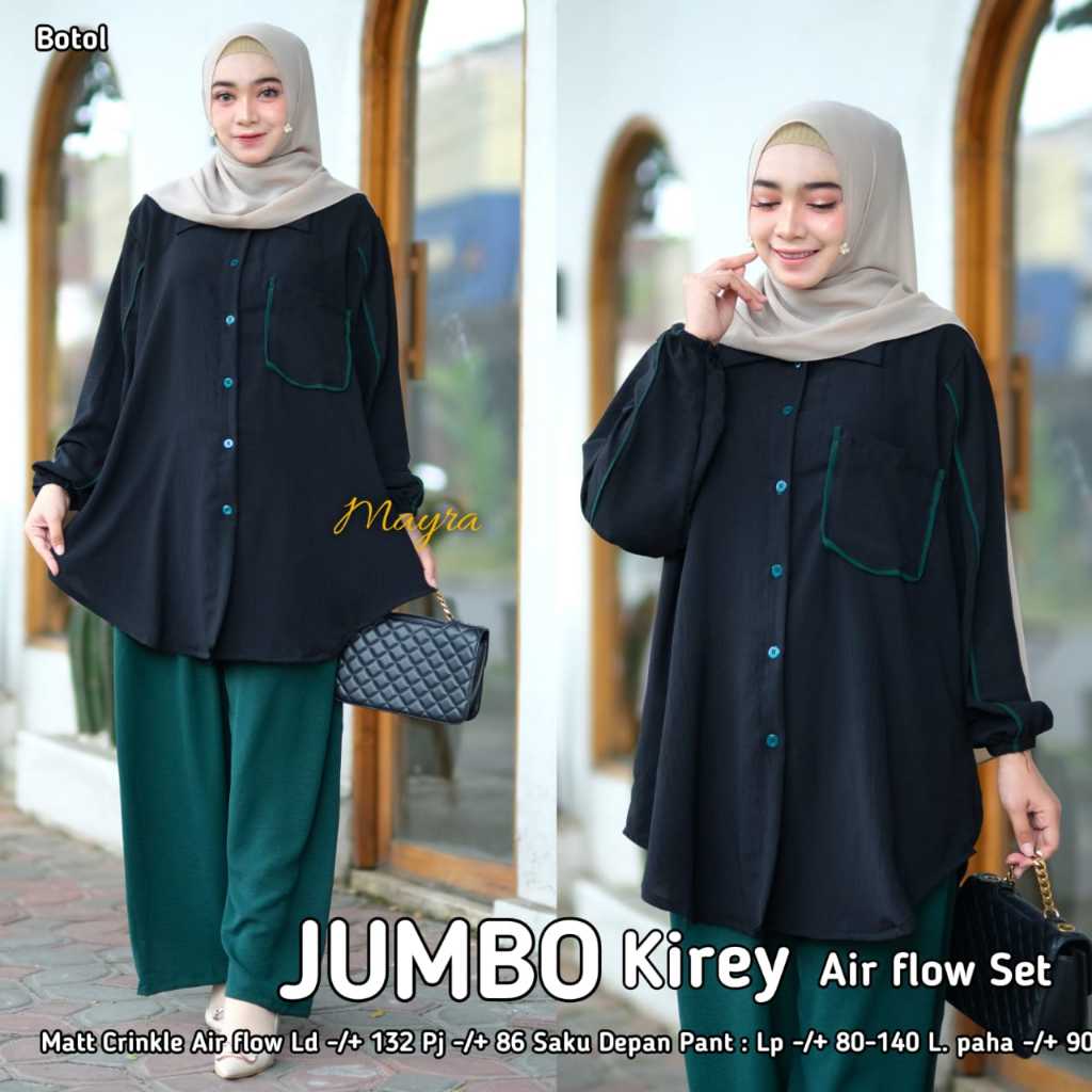 Setelan Atasan Kemeja Tunik Bawahan Celana Panjang Jumbo Super Besar LD 130 Muat Bb 100 Kirey Set Wa