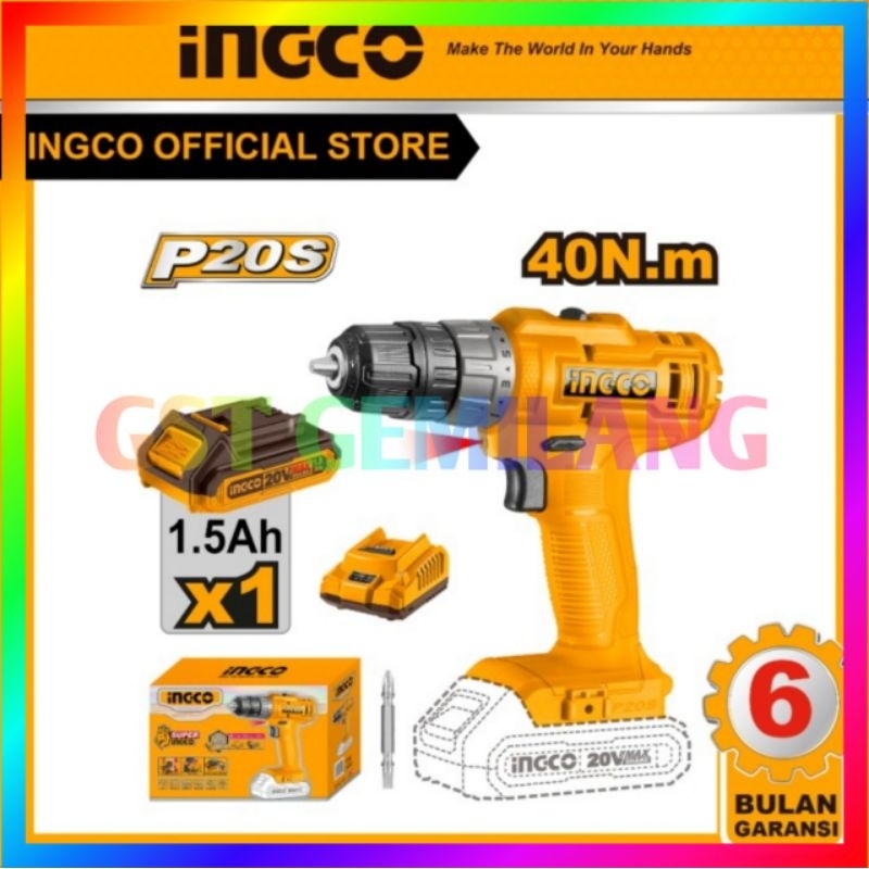 MESIN BOR CORDLESS INGCO 20V CDLI20032CG