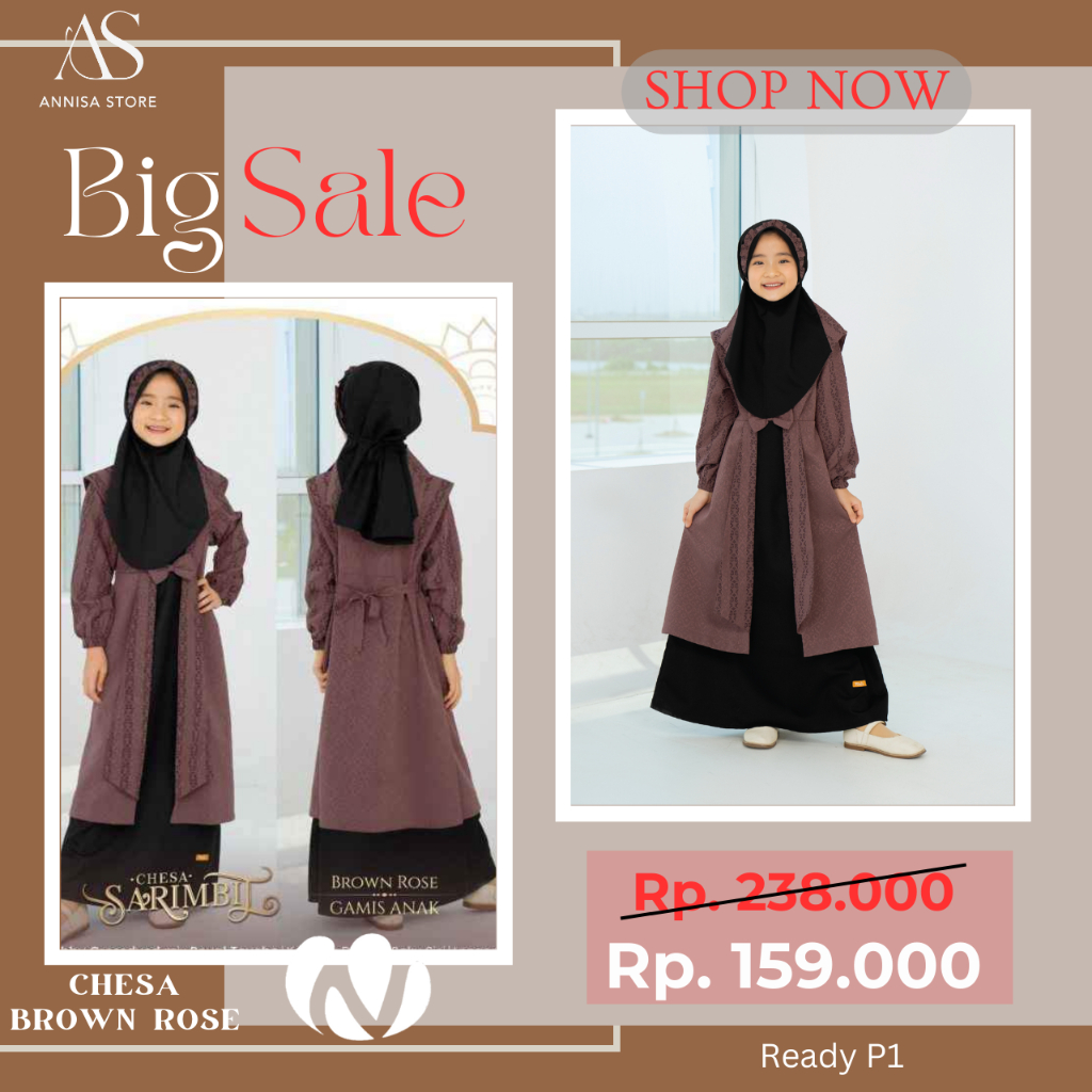 BAJU NIBRAS GAMIS ANAK CHESA BROWN ROSE / GAMIS ANAK BIG SALE PROMO AKHIR TAHUN