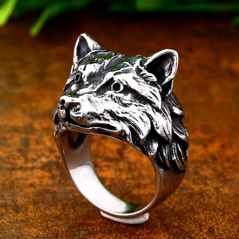 Cincin Kepala Serigala / Anjing - Sterling Silver Wolf Head Dogs Ring For Men / Aksesoris Fashion Ci