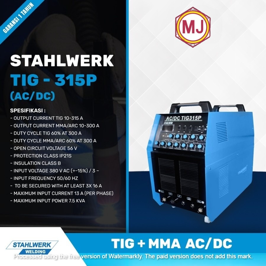 Stahlwerk TIG-315P AC/DC Mesin Las Argon TIG Pulse AC/DC 315A