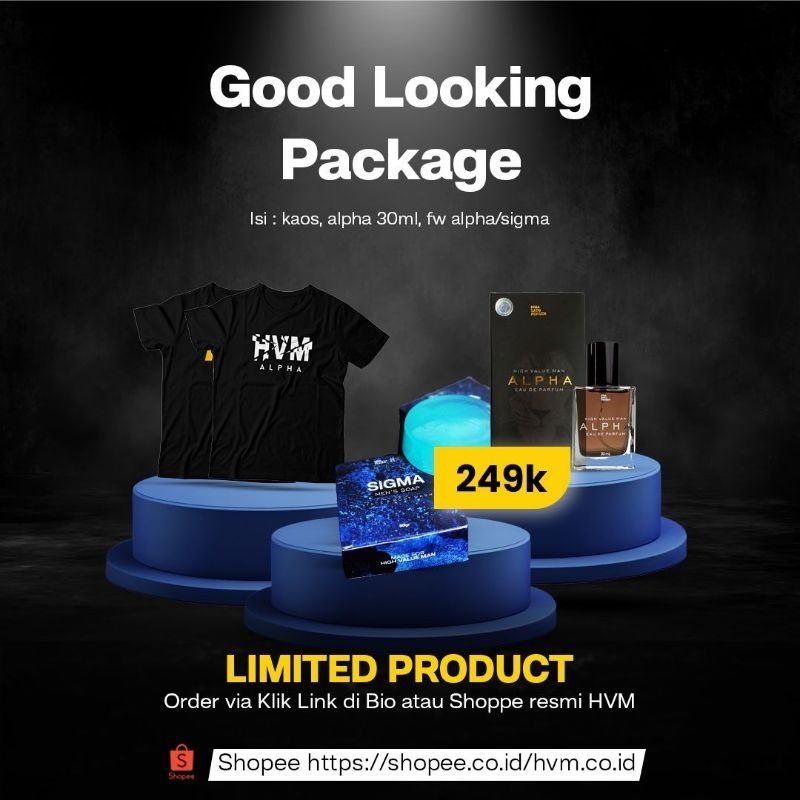 HVM Good Looking Package [Kaos_Parfum Alpha_Sabun Alpha & sigma]