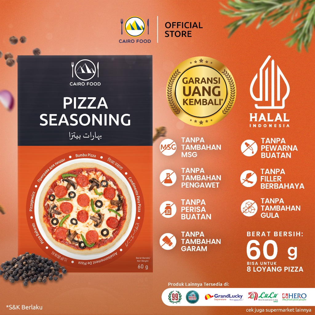

Bumbu Pizza Sehat Untuk Saus Tomat dan Adonan Sehat – Tanpa MSG, 100% Rempah Murni | Cairo Food