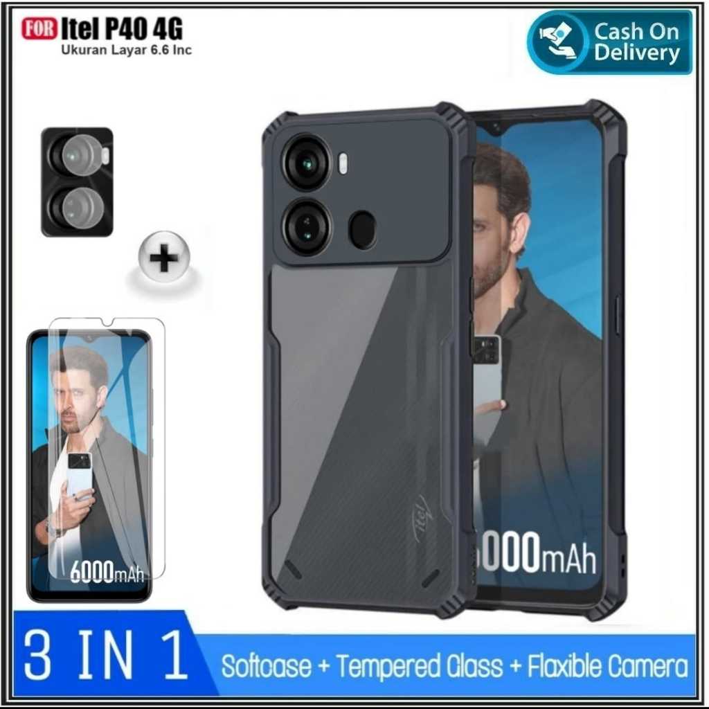 PAKET 3IN1 Case ITEL A70 ITEL A60/A60S P40 4G Casing Cover + Tempered Glass + Camera DI ROMAN ACC