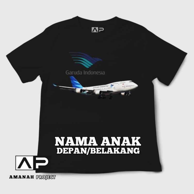 Kaos Anak Custom Gambar Pesawat Garuda Indonesia Bahan Premium { FREE NAMA }