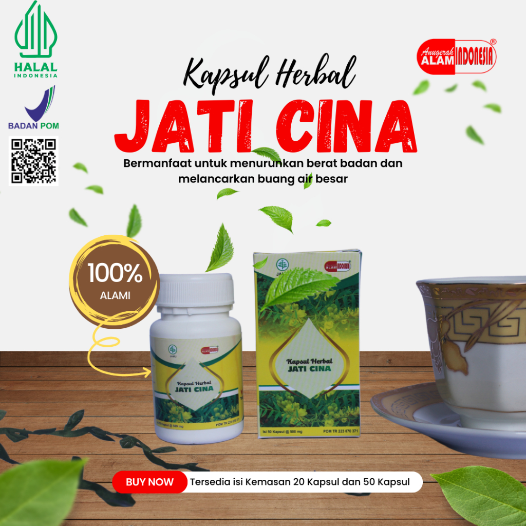 Kapsul Herbal Jati Cina | 20 Kapsul | Anugerah Alam Indonesia | Spesialis Diet dan Melancarkan BAB