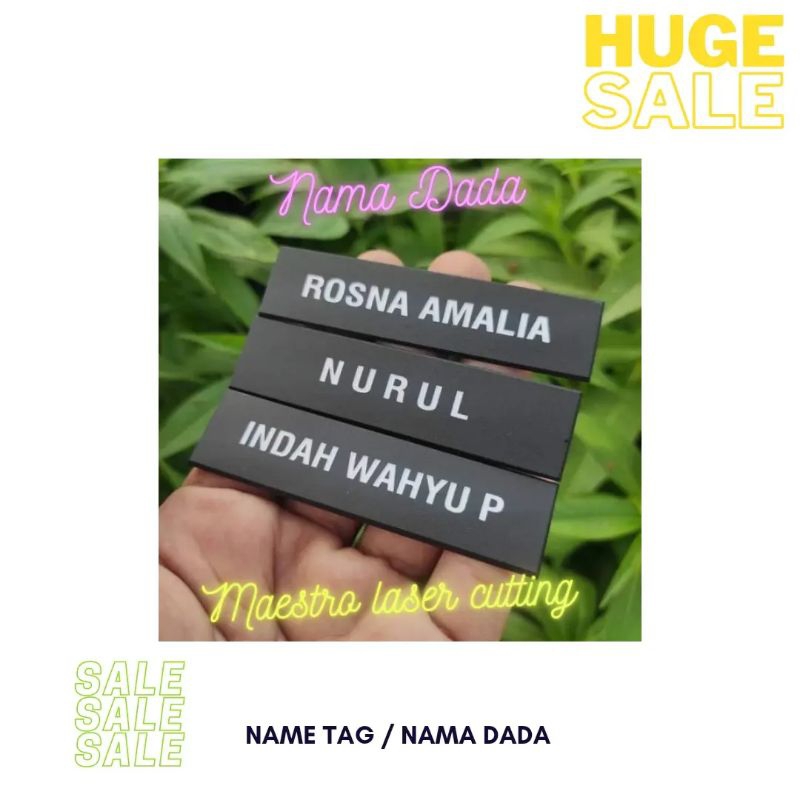 

Nama Dada / Name Tag Akrilik Magnet Gravir Laser Cut Murah Berkualitas