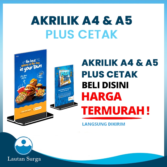 Akrilik Tent Holder Akrilik Brosur A5 Akrilik Menu Acrylic Meja Plus Cetak Art Paper / Art Carton Ta