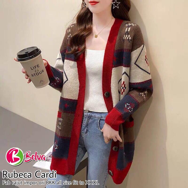 RUBECA CARDI • BELVA • cardy cardigan outer rajut import motif korean style baju hangat