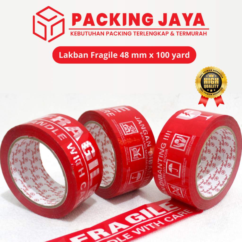 

LAKBAN FRAGILE MERAH PUTIH 48MM X 100YARD TERMURAH 1PCS