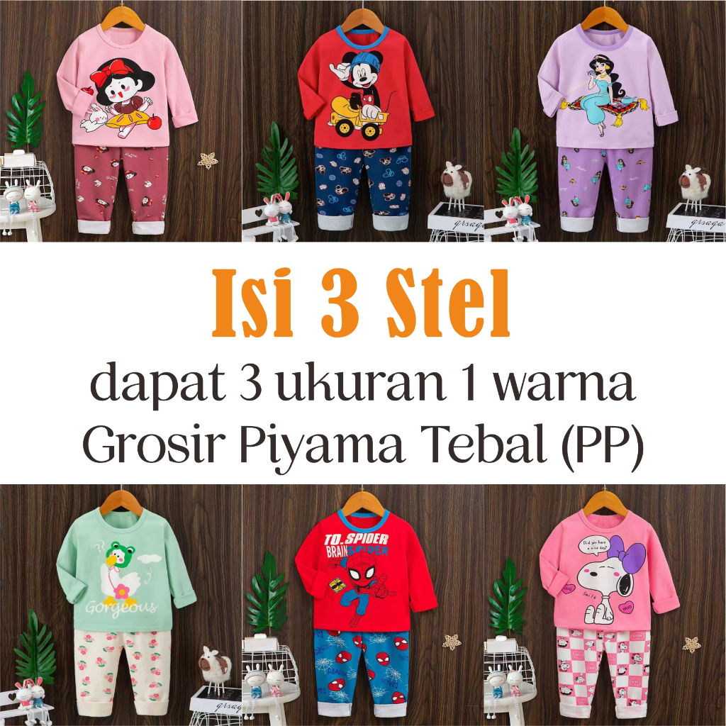 (Katalog 3) Isi 3 Stel - Setelan PP Lengan Panjang Celana Panjang / Khusus Grosir Baju Tidur Anak Pi