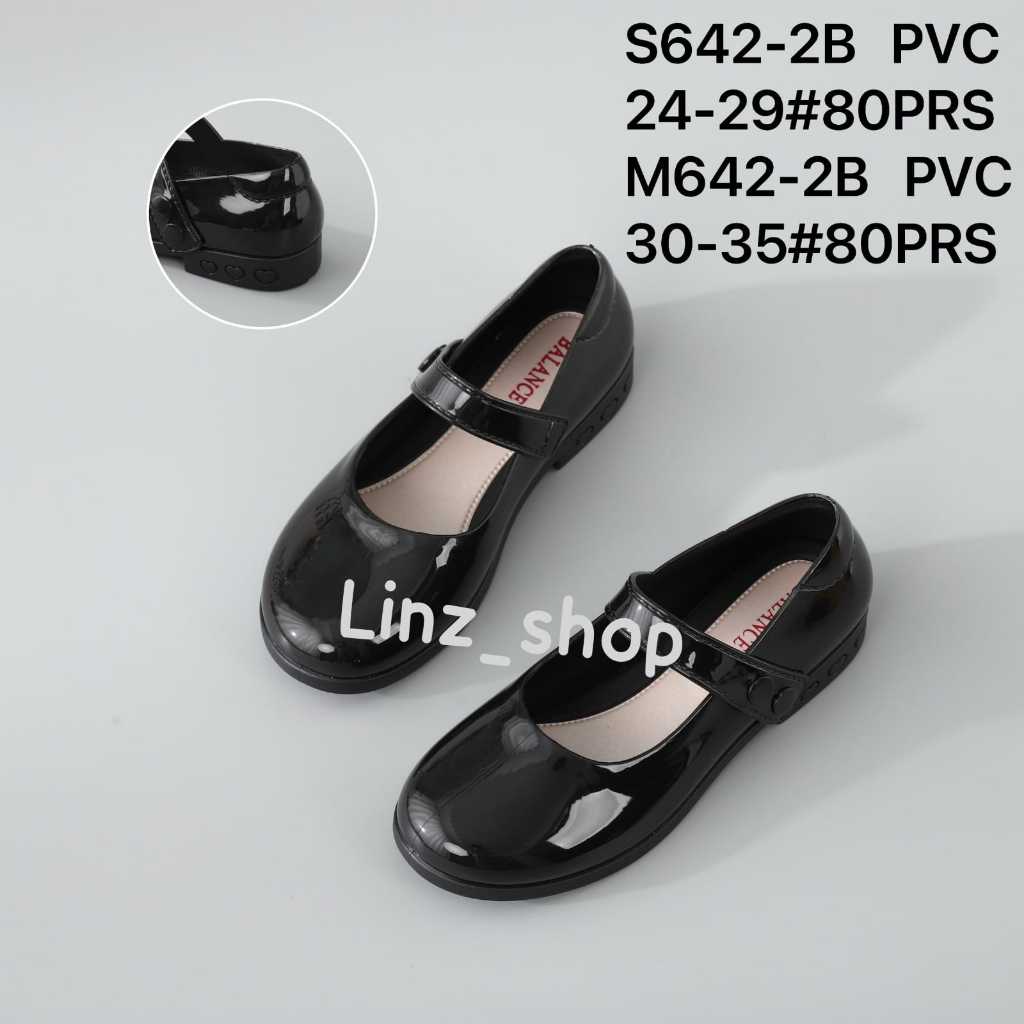 Sepatu balet karet glossy anak flat shoes S642-2B ( 24-35 ) Sepatu balet anak perempuan hitam