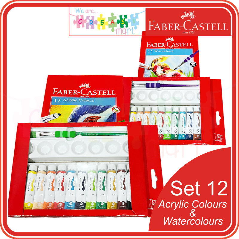 

Faber Castell Cat Air & Cat Acrylic / Akrilik 12 warna Watercolours dengan Palet dan Kuas