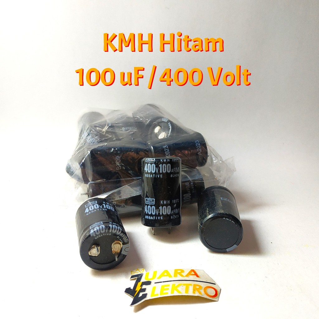KAPASITOR ELCO 100uF / 400V KAKI PAKU | Elko 100 uF/400 Volt (KMH Coklat / Hitam)