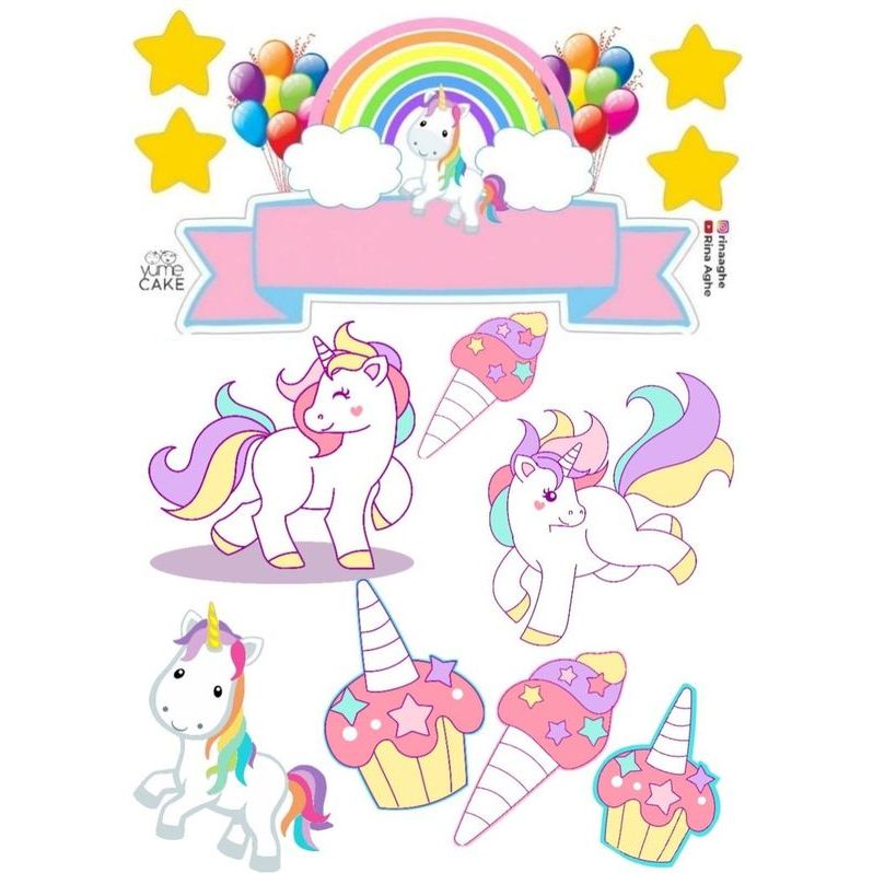 Unicorn/Topper Cake Happy Birthday Bisa Request Nama dan umur/Topper Unicorn Hiasan kue /Topper mura