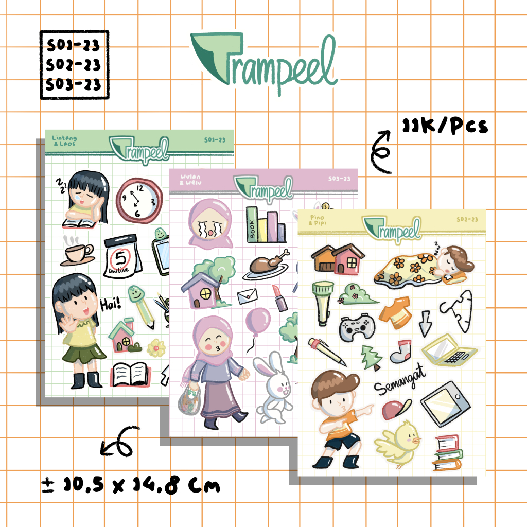 

Sticker Character Trampeel | Stiker Trampeel | Sticker Vinyl Waterproof | Stiker Murah Tahan Air A6 | Sticker Bullet Journal Diary BUJO | Stationery Murah Hiasan Buku | Stiker A6 Glossy Terkini Terbaru | Ornamen Bujo Murah Terbaru