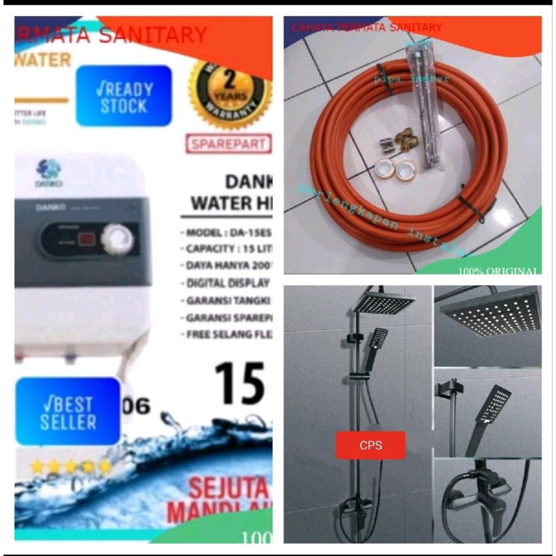 PAKET ACCESORIES WATER HEATER  INSTALASI DALAM BOBOK TEMBOK KOMPLIT SHOWER BLCK PANAS DINGIN