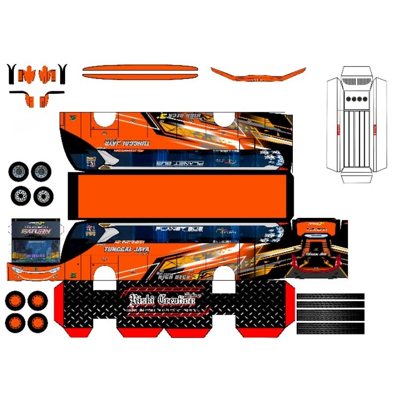 LEMBARAN PAPERCRAFT BUS MINIATUR TUNGGAL JAYA