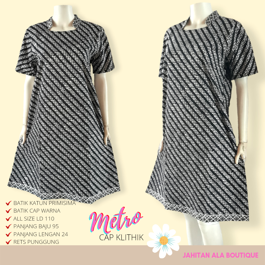 Dress Kekinian Lengan Pendek Metro Cap, Dress Batik Gereja, Dres Batik Wanita Kerja Kantoran Terbaru