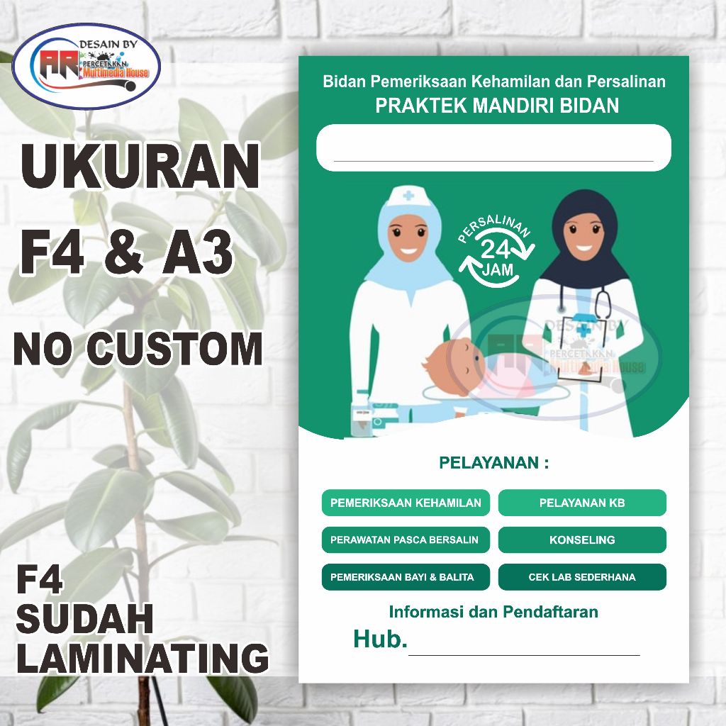 Poster Kebidanan Nama Praktek Bidan Custom Nama + Logo Artcarton A3+