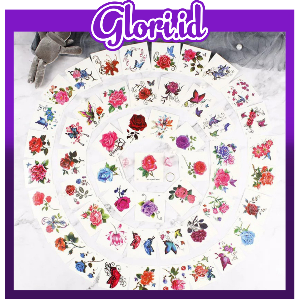 GLORI.ID Tato temporer Bunga Tulisan Bunga Rose Lucu B / Temporary tattoo tahan air / fake tatto Sti