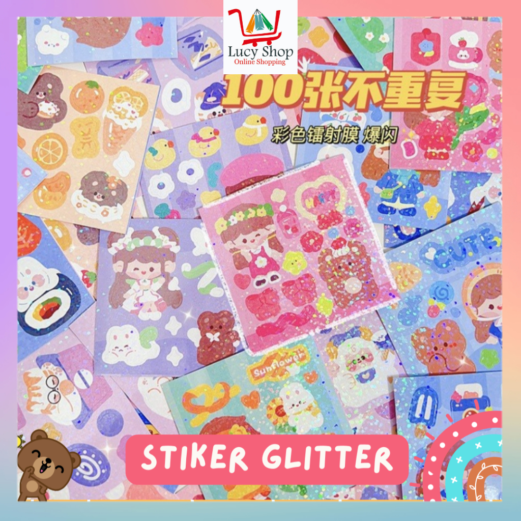 

Stiker Glitter Planner Scrapbook Tempel Cute Aesthetic Dekorasi Sticker