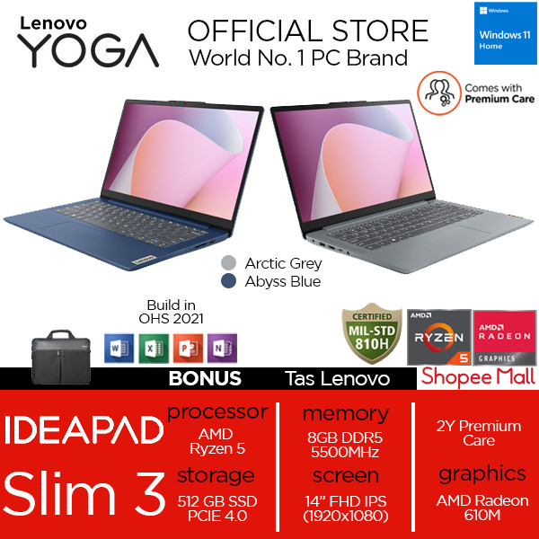 Lenovo Ideapad Slim 3 14 AMD Ryzen 5 8GB 512SSD W11+OHS21 14&quot; FHD IPS BACKLIT 2YR PREM