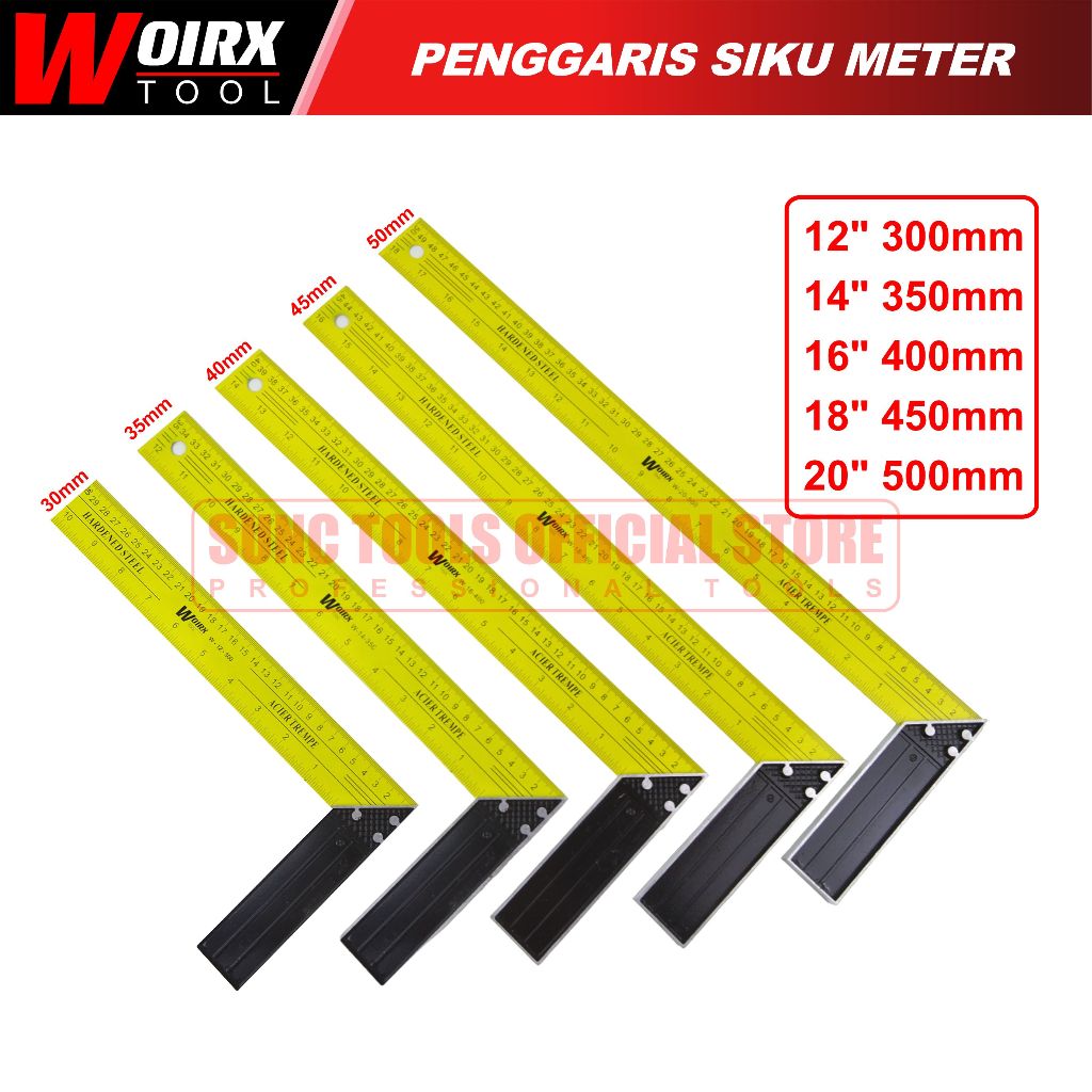WOIRX TOOL Penggaris Siku Tukang 12" 14" 16" 18" 20"