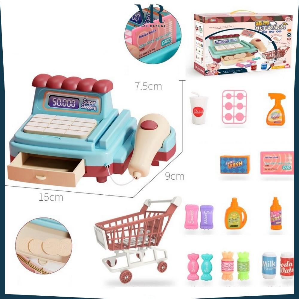 Mainan Kasir Kasiran Anak Pretend Play Kids Unisex / Mainan Mesin Kasir + Mainan Troli Belanja Anak 