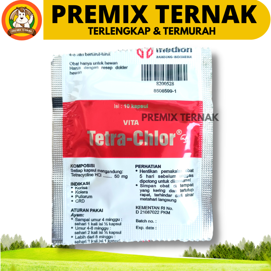 TETRA CHLOR 10 KAPSUL - Tetra Clor Tetra Chlor Ayam Medion Obat Pilek Batuk Snot Ngorok Crd Korisa Diare Mencret Hewan Ternak Unggas