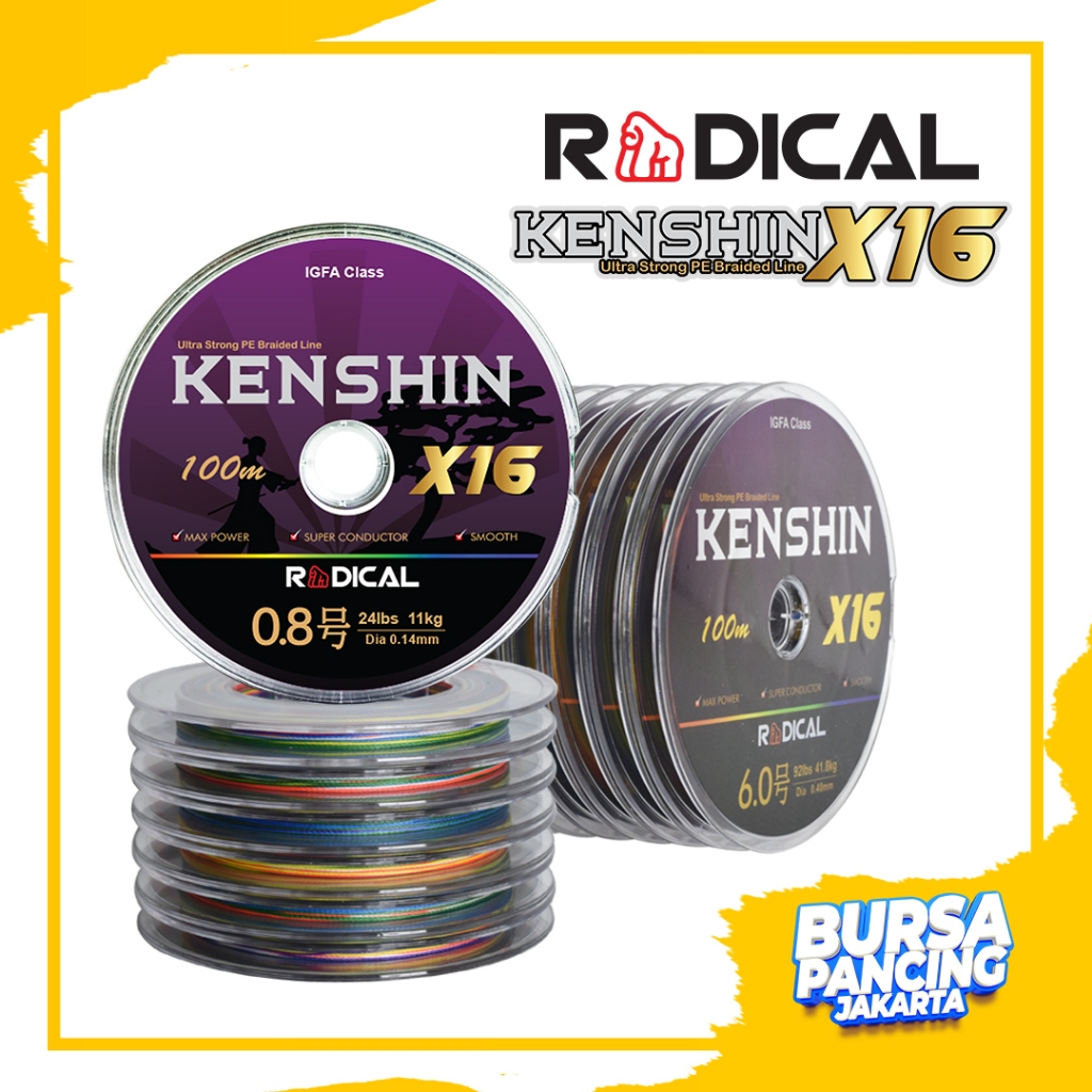 RADICAL Senar Pancing KENSHIN X16 100M Multicolor Tali Pancing PE Connecting