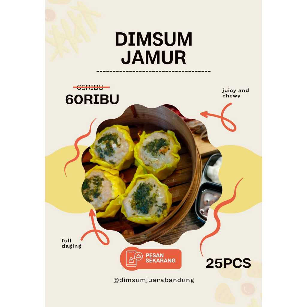 

Dimsum Jamur Premium 25Pcs Free Chili Oil 35Ml