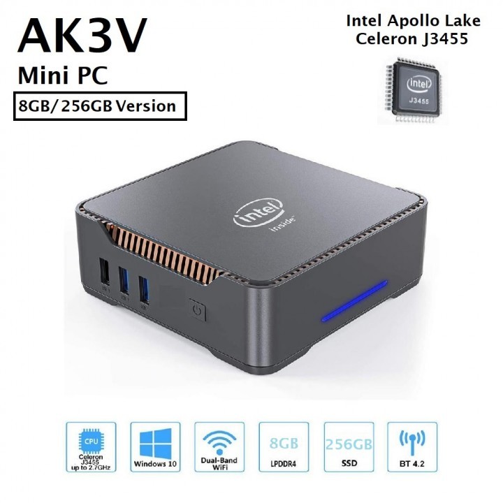 AK3V Mini PC Intel Apollo Lake J3455 8GB RAM 256GB ROM - Komputer Mini OLB6676