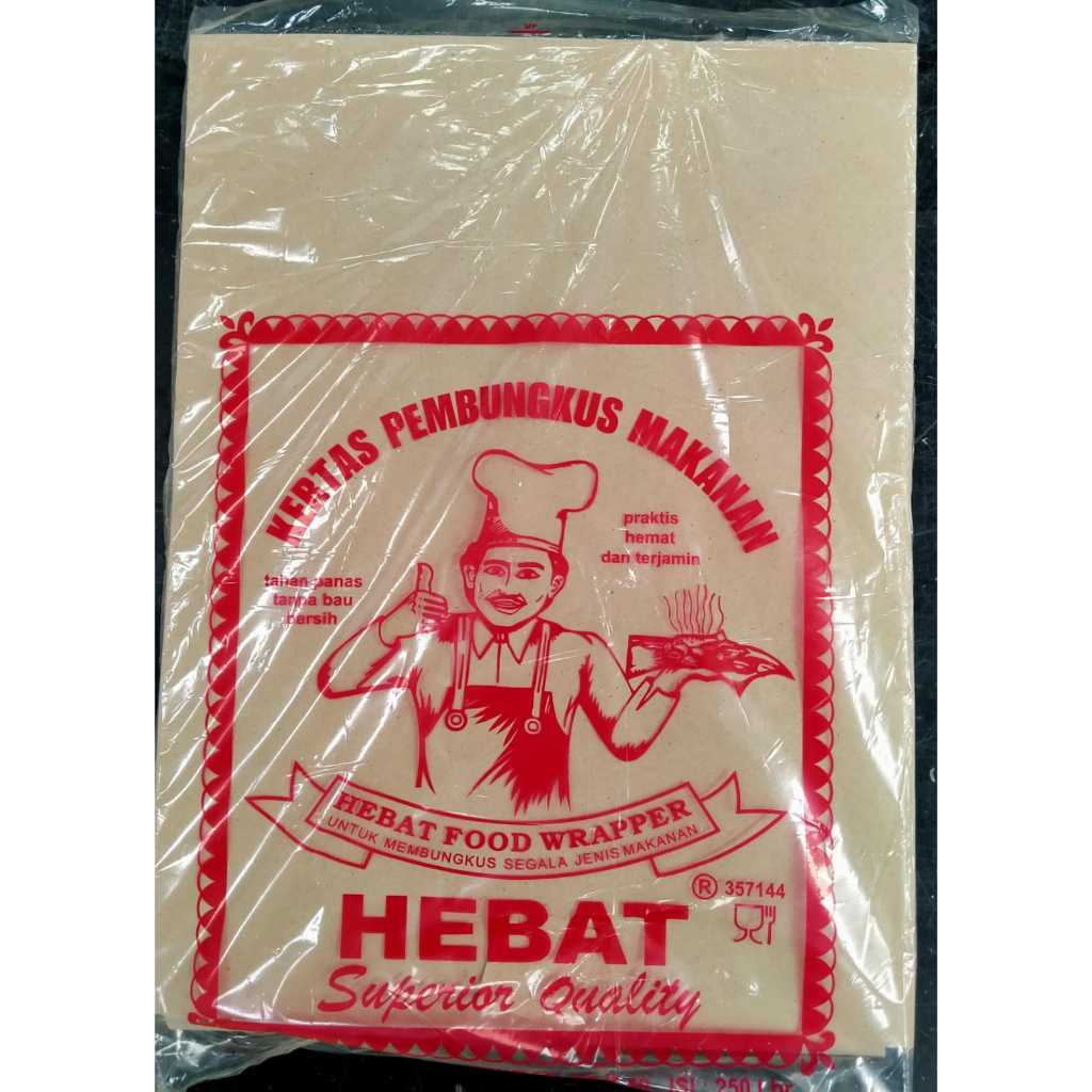 KERTAS NASI PEMBUNGKUS MAKANAN MERK HEBAT (MERAH, ORANGE, PUTIH, RENDA, KECIL)