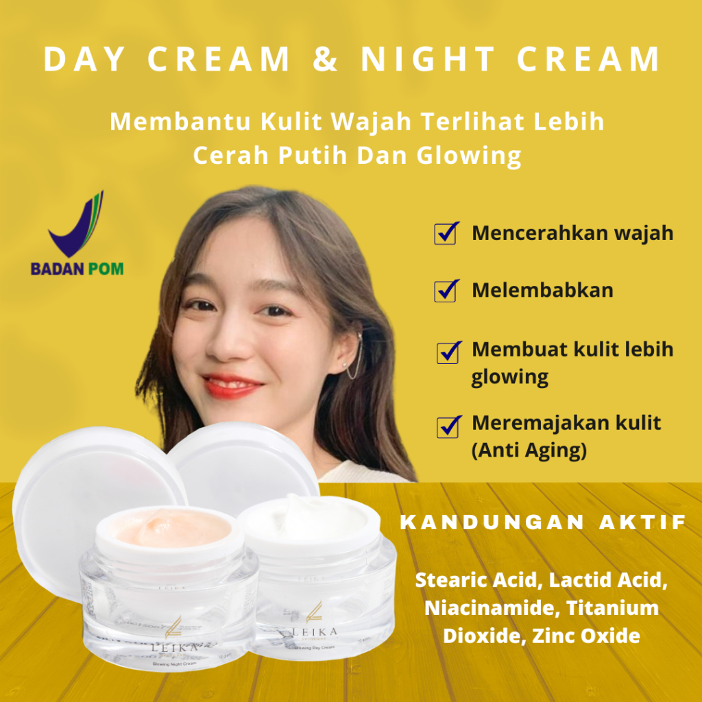 PAKET 2IN1 Krim Siang Malam [TERLARIS KRIM MALAM] Cream Pemutih Wajah Glowing Bpom Cepat Permanen Pe
