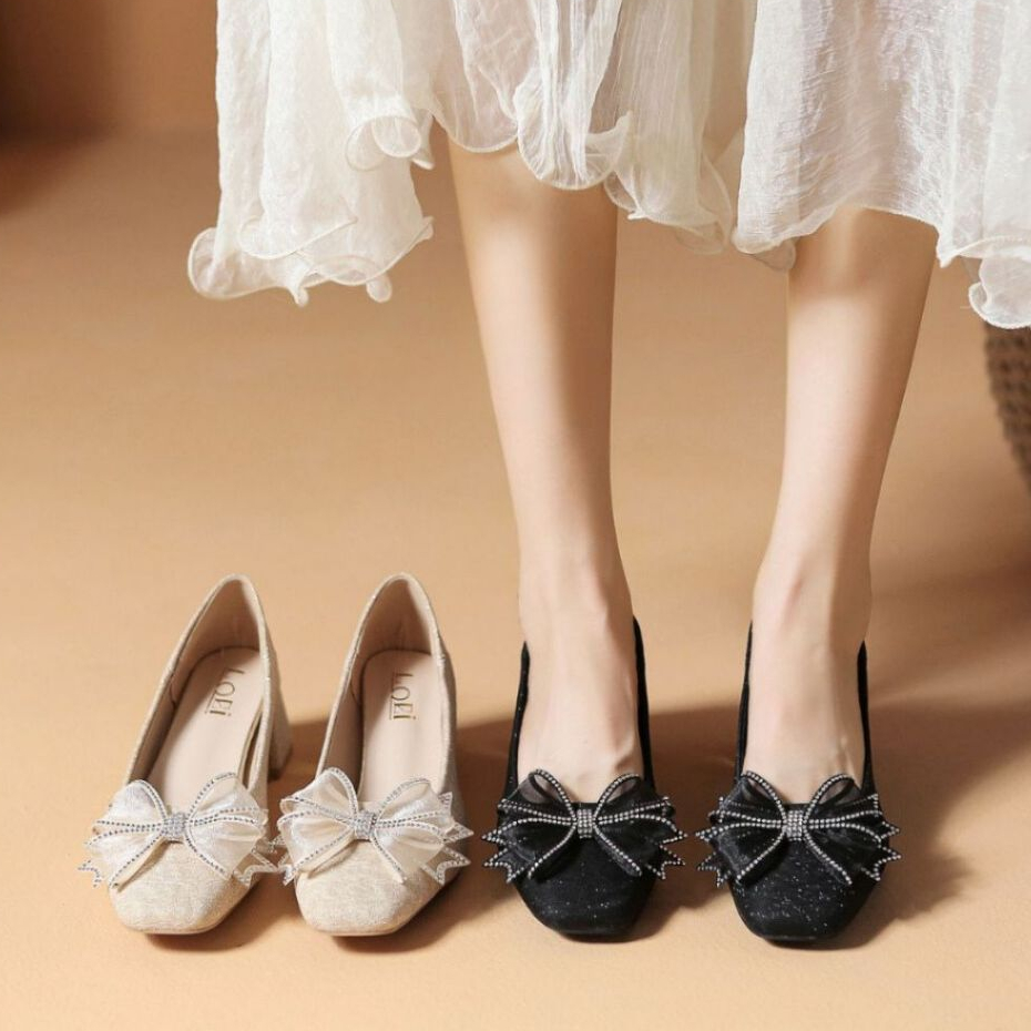 ZR237 Sepatu Heels Import Kekinian Sepatu Hak Tahu Pita Glitter Pump Shoes Korea Style